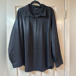 Torrid Black Button-Up Shirt with Sparkle collar and cuffs